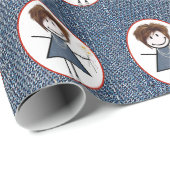 Stick Figuur Girl in Sneakers op Blue Denim Cadeaupapier (Rol Hoek)