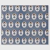 Stick Figuur Girl in Sneakers op Blue Denim Cadeaupapier (Vlak)