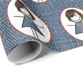 Stick Figuur Girl in Sneakers op Blue Denim Cadeaupapier (Rol Hoek)