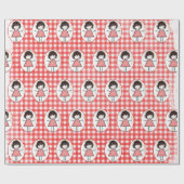 Stick Figuur Girl in Sneakers op Gingham Cadeaupapier (Vlak)