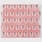 Stick Figuur Girl in Sneakers op Gingham Cadeaupapier (Vlak)