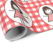 Stick Figuur Girl in Sneakers op Gingham Cadeaupapier (Rol Hoek)