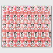 Stick Figuur Girl in Sneakers op Gingham Cadeaupapier (Vlak)