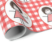Stick Figuur Girl in Sneakers op Gingham Cadeaupapier (Rol Hoek)