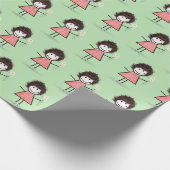 Stick Figuur Girl in Sneakers op groen Cadeaupapier (Hoek)