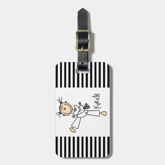 Stick Figuur Girl Karate T-shirts en cadeautjes Bagagelabel (Voorkant verticaal)