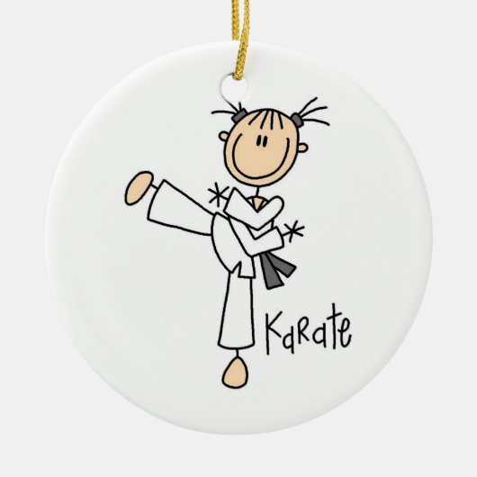 Stick Figuur Girl Karate T-shirts en cadeautjes Keramisch Ornament (Voorkant)