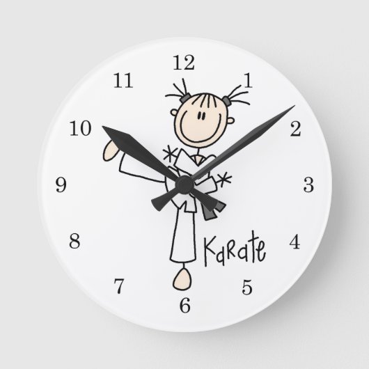 Stick Figuur Girl Karate T-shirts en cadeautjes Ronde Klok (Voorkant)