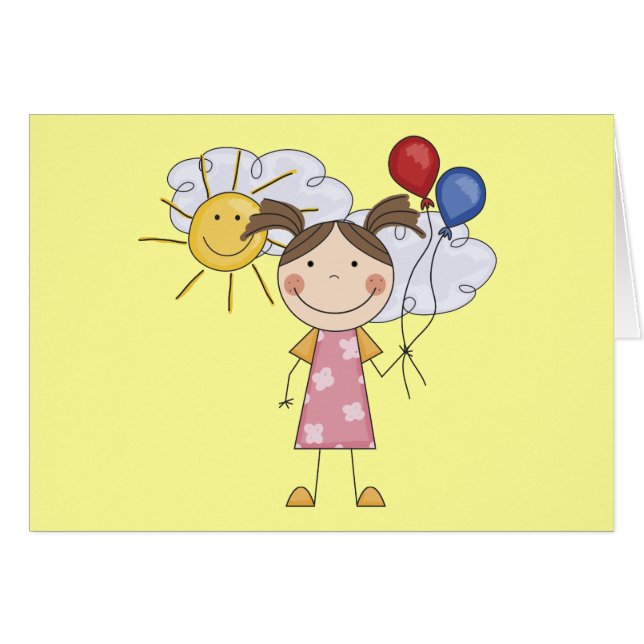 Stick Figuur Girl met Balloons T-shirts en cadeaut (Voorkant Horizontaal)