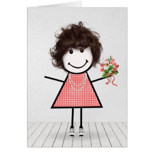 Stick Figuur Girl met Birthday Bouquet