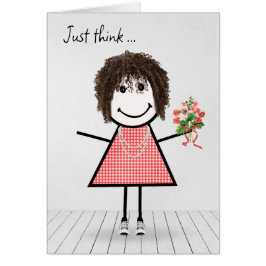 Stick Figuur Girl met Birthday Bouquet