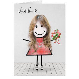 Stick Figuur Girl met Birthday Bouquet