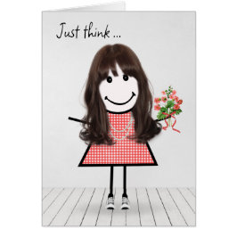 Stick Figuur Girl met Birthday Bouquet