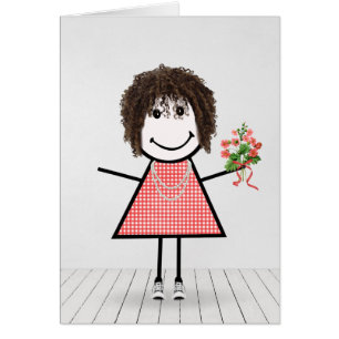 Stick Figuur Girl met Birthday Bouquet