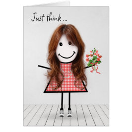 Stick Figuur Girl met Birthday Bouquet