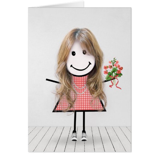 Stick Figuur Girl met Birthday Bouquet (Voorkant)