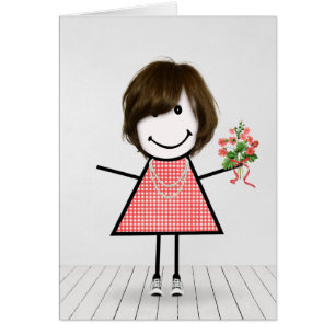 Stick Figuur Girl met Birthday Bouquet