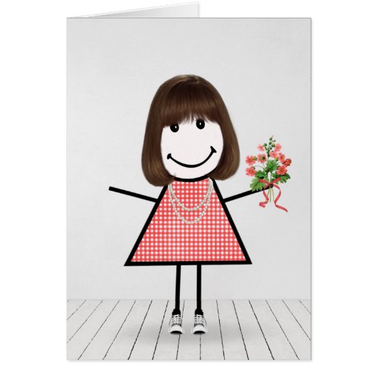 Stick Figuur Girl met Birthday Bouquet (Voorkant)