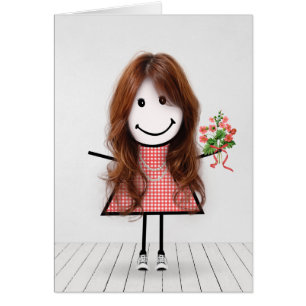 Stick Figuur Girl met Birthday Bouquet