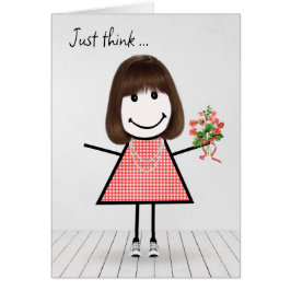 Stick Figuur Girl met Birthday Bouquet