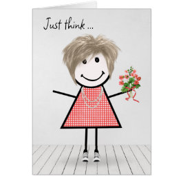 Stick Figuur Girl met Birthday Bouquet
