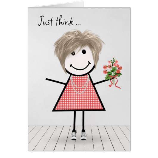 Stick Figuur Girl met Birthday Bouquet (Voorkant)