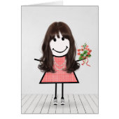 Stick Figuur Girl met Birthday Bouquet (Voorkant)