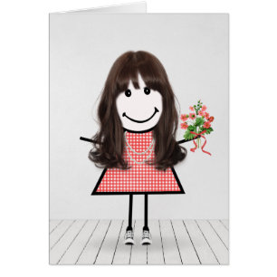 Stick Figuur Girl met Birthday Bouquet