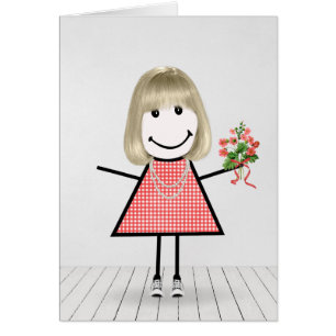 Stick Figuur Girl met Birthday Bouquet