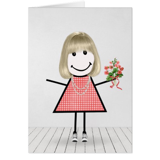 Stick Figuur Girl met Birthday Bouquet (Voorkant)