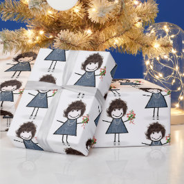 Stick Figuur Girl met Flower Bouquet Cadeaupapier