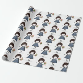 Stick Figuur Girl met Flower Bouquet Cadeaupapier