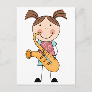 Stick Figuur Girl met saxophone Briefkaart