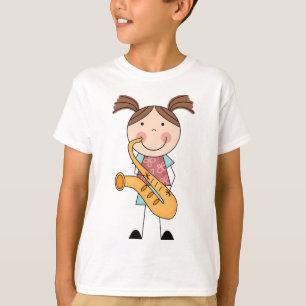 Stick Figuur Girl met saxophone T-shirt