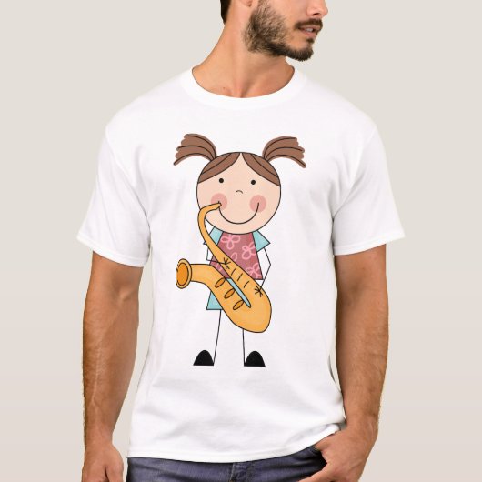 Stick Figuur Girl met saxophone T-shirt (Voorkant)