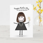 Stick Figuur Girl Moederdag voor Stepmama Kaart (Gele Bloem)