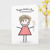 Stick Figuur Girl Moederdag voor Stepmama Kaart (Gele Bloem)