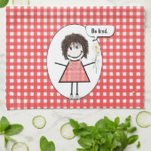 Stick Figuur Girl op Red Gingham Theedoek (Gevouwen)