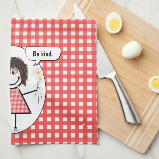 Stick Figuur Girl op Red Gingham Theedoek (Quarter Fold)