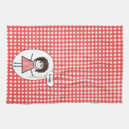 Stick Figuur Girl op Red Gingham Theedoek
