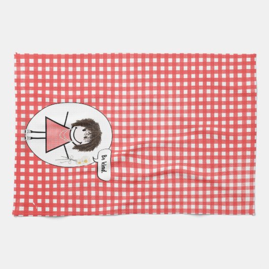 Stick Figuur Girl op Red Gingham Theedoek (Horizontaal)