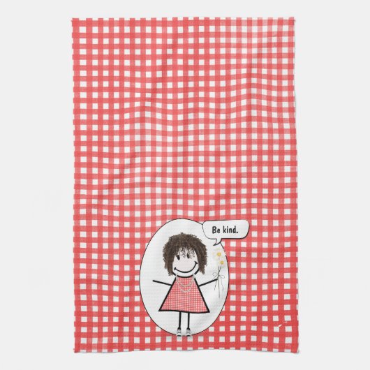 Stick Figuur Girl op Red Gingham Theedoek (Verticaal)