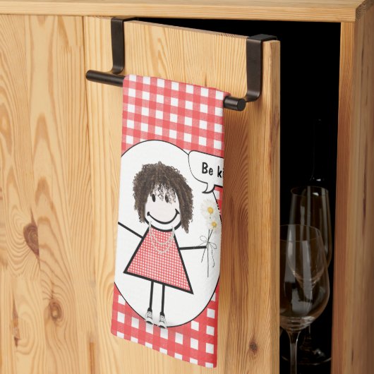 Stick Figuur Girl op Red Gingham Theedoek (Derde Gevouwen)
