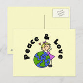 Stick Figuur Girl Peace and Love T-shirts en Gift Briefkaart (Voorkant / Achterkant)