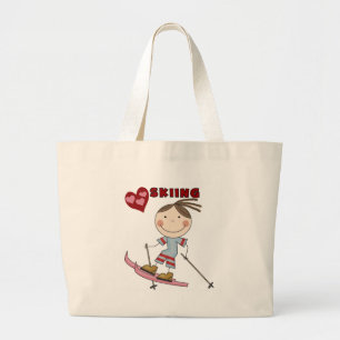 Stick Figuur Girl Skier Tshirts en Gifts Grote Tote Bag