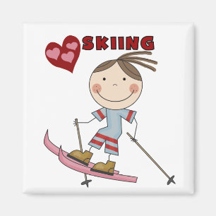 Stick Figuur Girl Skier Tshirts en Gifts Magneet