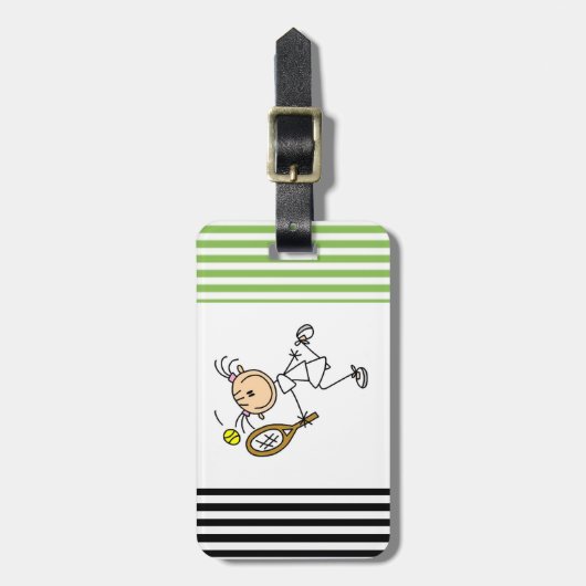Stick Figuur Girl Tennis Player T-shirts en cadeau Bagagelabel (Voorkant verticaal)