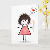 Stick Figuur Girl Thinking of You Kaart (Gele Bloem)