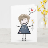 Stick Figuur Girl Thinking of You Kaart (Gele Bloem)
