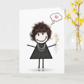 Stick Figuur Girl Thinking of You Kaart (Gele Bloem)